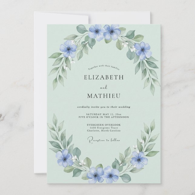 Invitation Mariage Estival Aérien Céladon (Devant)