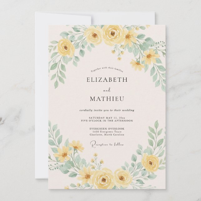 Invitation Mariage Estival Aérien Jaune Citron (Devant)