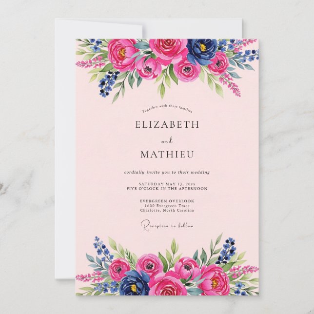 Invitation Mariage Estival Animé Rose Chaud (Devant)