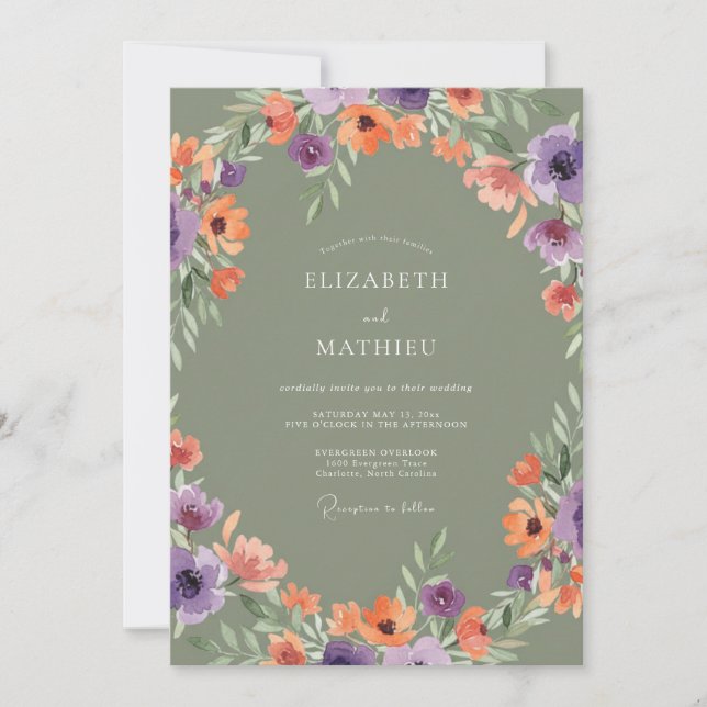 Invitation Mariage Estival Animé Vert Sauge (Devant)