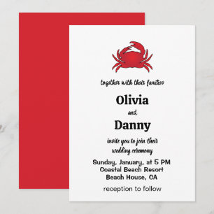 Invitation Mariage Estival de Plage Côtière au Crabe Rouge