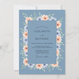 Invitation Mariage Estival Élégant Bleu Poussiéreux