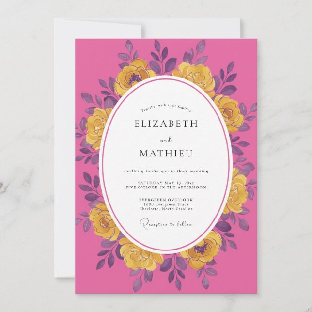 Invitation Mariage Estival Enjoué Magenta (Devant)