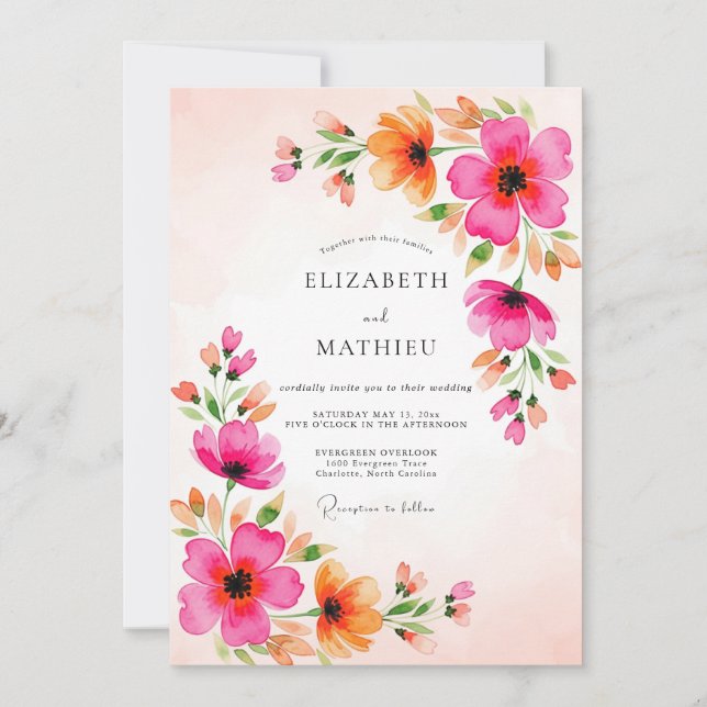 Invitation Mariage Estival Festif Magenta (Devant)