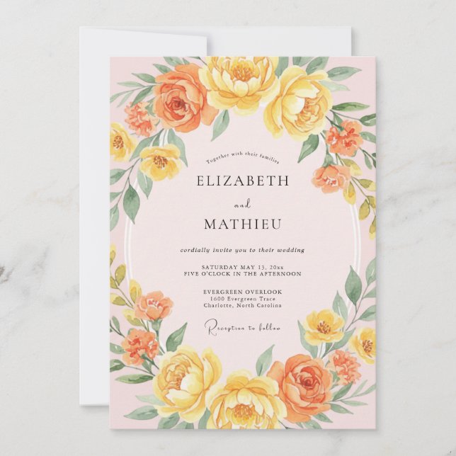 Invitation Mariage Estival Jaune Joyeux (Devant)