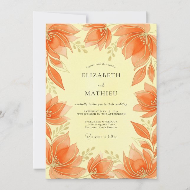 Invitation Mariage Estival Lumineux Orange (Devant)