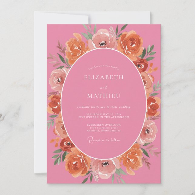 Invitation Mariage Estival Luxuriant Rose Chaud (Devant)