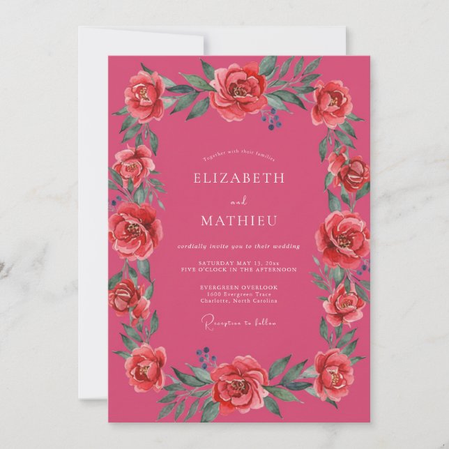 Invitation Mariage Estival Pétillant Magenta (Devant)