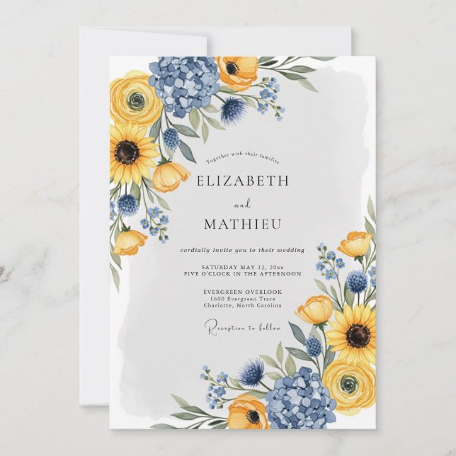 Invitation Mariage Estival Pittoresque Jaune Doré (Devant)