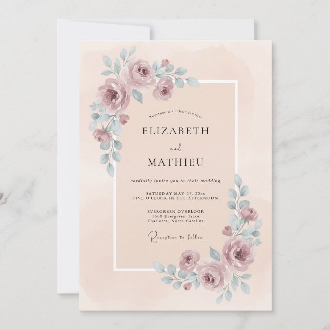 Invitation Mariage Estival Raffiné au Teint Rosé (Devant)