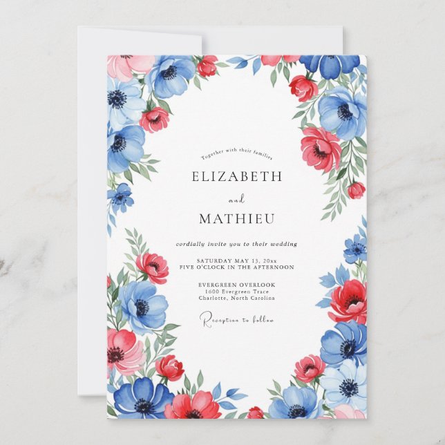 Invitation Mariage Estival Vibrant Rouge Azur (Devant)