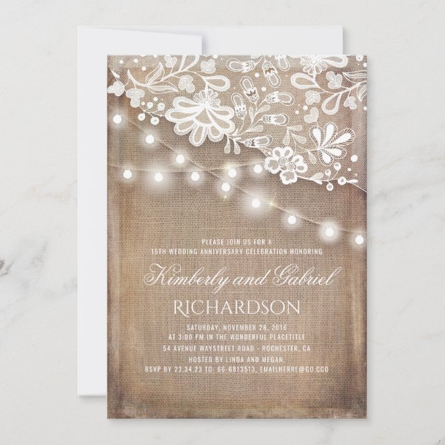 Invitation Mariage et anniversaire de mariage en toile de jut (Devant)