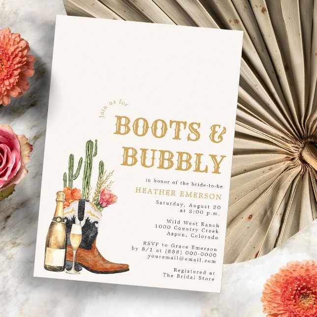 Invitation Mariage et Bulles à la Fête de Fiançailles (Champagne Boots and Bubbly Bridal Shower Invitation
)