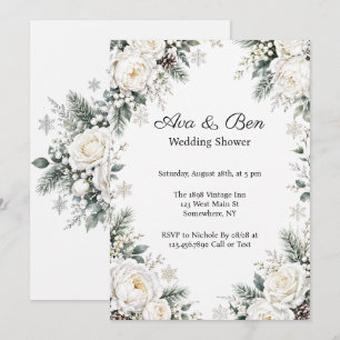 Invitation Mariage et Fête de Fiançailles Noël Roses Blanches