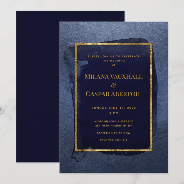 Invitation Mariage et fête de la Marine et de l'or profond (Devant / Derrière)