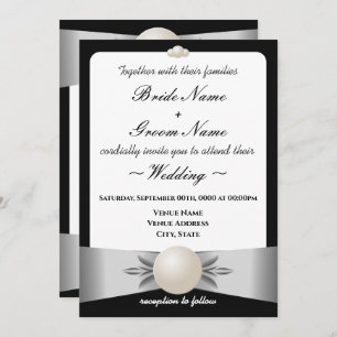 Invitation Mariage et réception en forme de perle de ruban bl