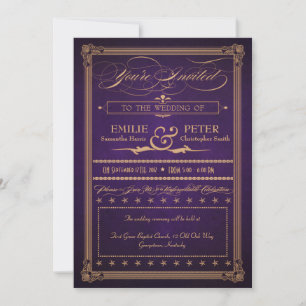 Invitation Mariage et réception poster vintage violet foncé