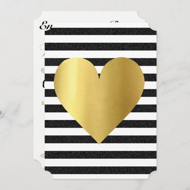 Invitation Mariage Été Amour Soirée en Jardin Thème Noir et O (Devant / Derrière)