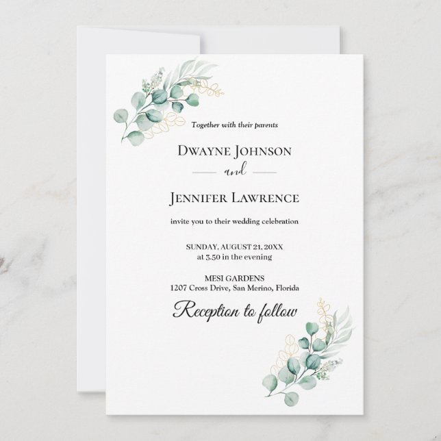 Invitation Mariage Été Bohème Eucalyptus Verdure (Devant)