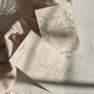Invitation Mariage Été Floral Dessiné à la Main Tout en Un