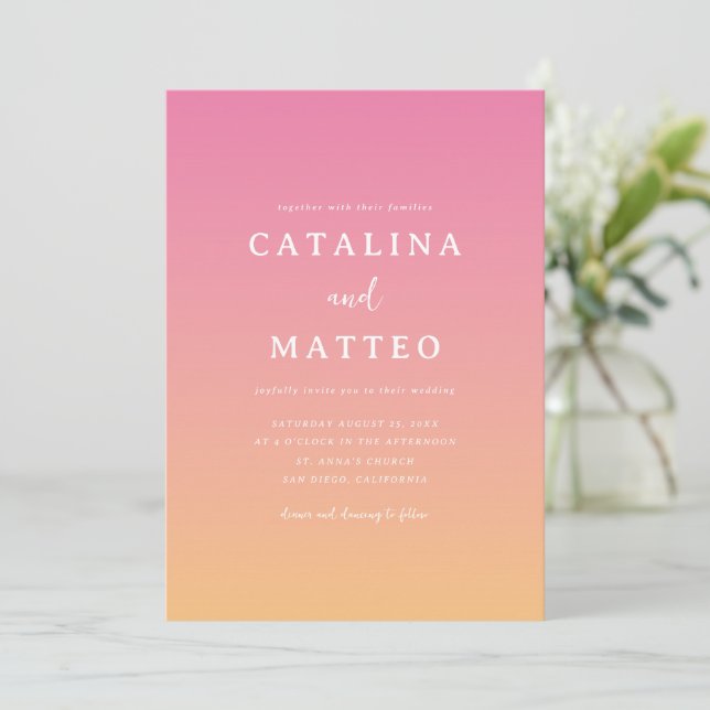 Invitation Mariage Été Tropical Rose Orange (Debout devant)