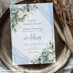 Invitation Mariage éternel Dusty Blue Silver Peonies