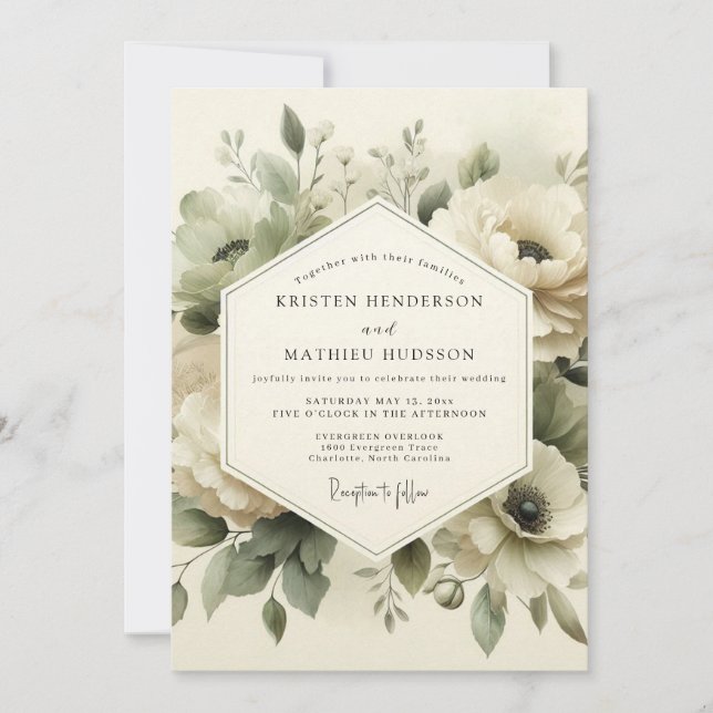 Invitation Mariage Éternel Fleur de Sauge Verte (Devant)