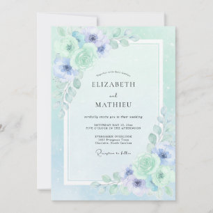 Invitation Mariage Ethéré à l'Anémone Vert Menthe