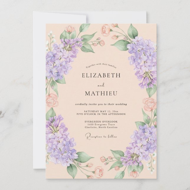 Invitation Mariage Éthéré aux Fleurs de Lavande (Devant)
