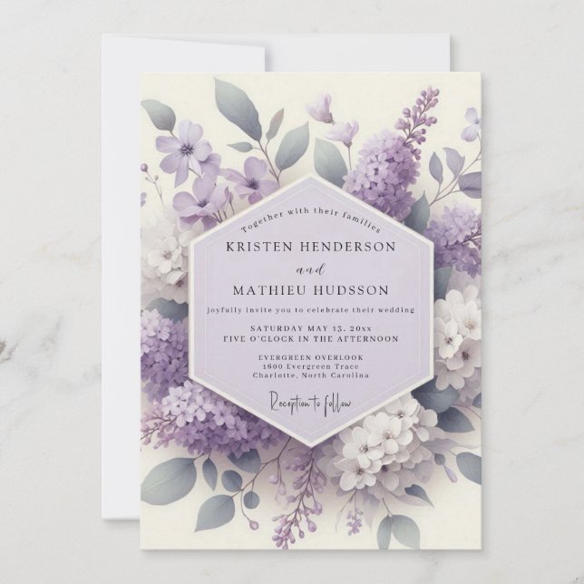 Invitation Mariage Éthéré aux Fleurs de Lilas (Devant)