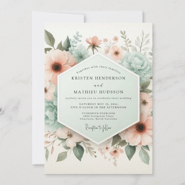 Invitation Mariage Éthéré aux Fleurs de Pêcher (Devant)