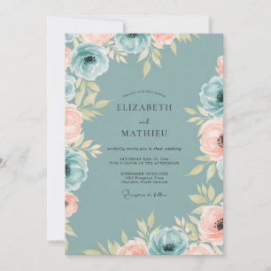 Invitation Mariage Éthéré aux Pivoines de Teal Poussiéreux