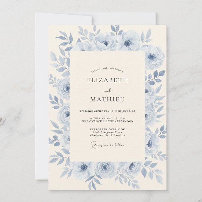 Invitation Mariage Éthéré Azur Glacé (Devant)