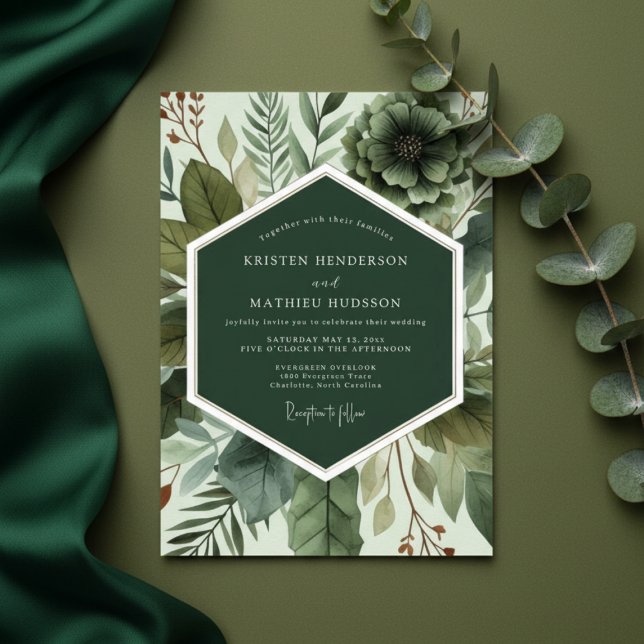 Invitation Mariage Éthéré Botanique Émeraude (Créateur téléchargé)