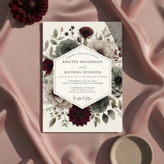 Invitation Mariage Ethéré Bourgeon de Velours Bourgogne (Créateur téléchargé)