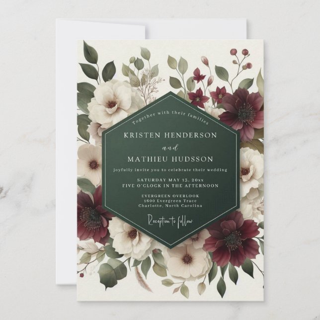 Invitation Mariage Éthéré Bourguignon (Devant)