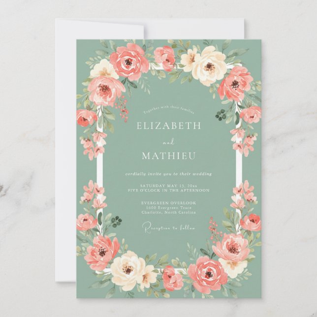 Invitation Mariage Éthéré de Floraison de Corail (Devant)