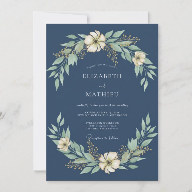 Invitation Mariage Ethéré en Acier aux Feuilles Peintes (Devant)