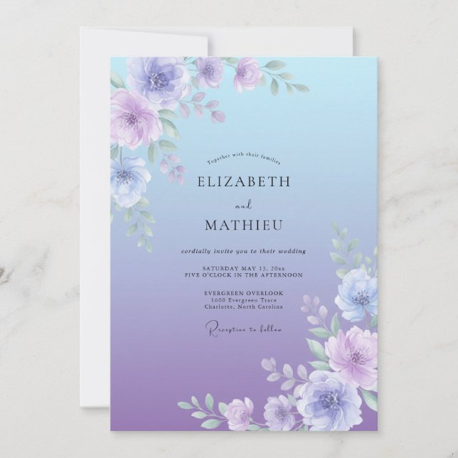 Invitation Mariage Éthéré Ombré Lavande (Devant)