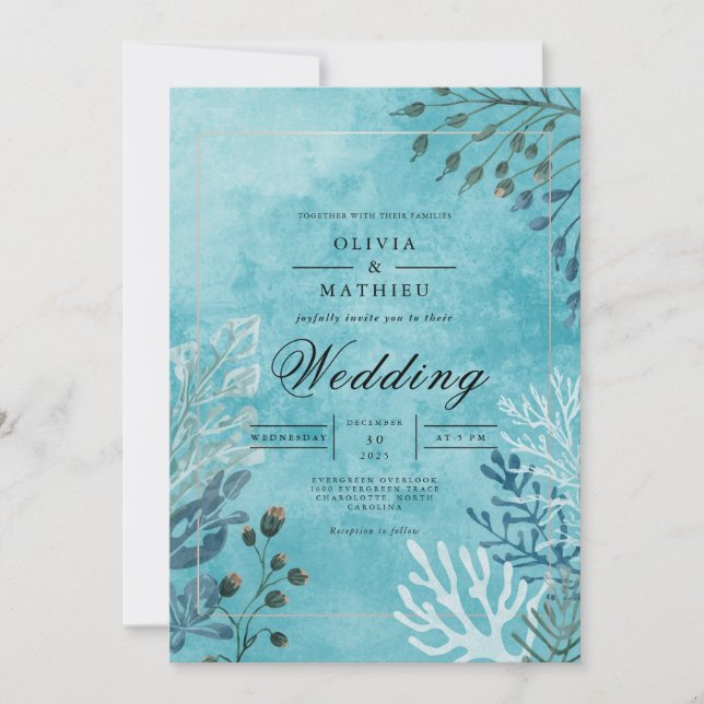 Invitation Mariage Ethereal Blue Bloom (Devant)