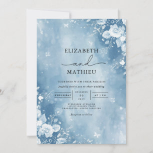 Invitation Mariage Ethereal Blue Floral Frost