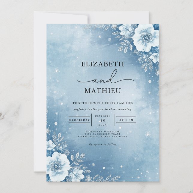 Invitation Mariage Ethereal Blue Frost Bloom (Devant)