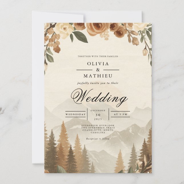 Invitation Mariage Ethereal Sepia Blossom (Devant)