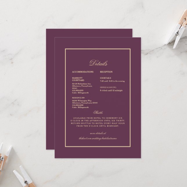 Invitation Mariage Ethnic Indian Purple & Gold Détails (Devant/Arrière en situation)