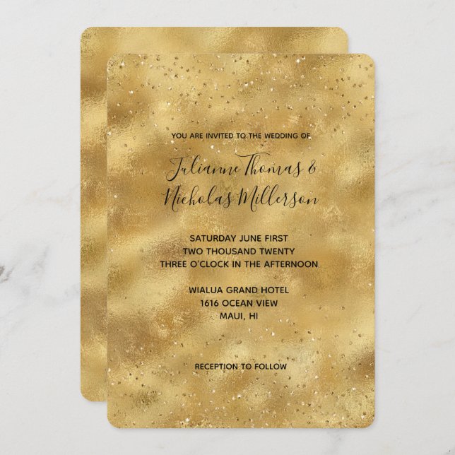 Invitation Mariage étincelant de parties scintillant d'or (Devant / Derrière)