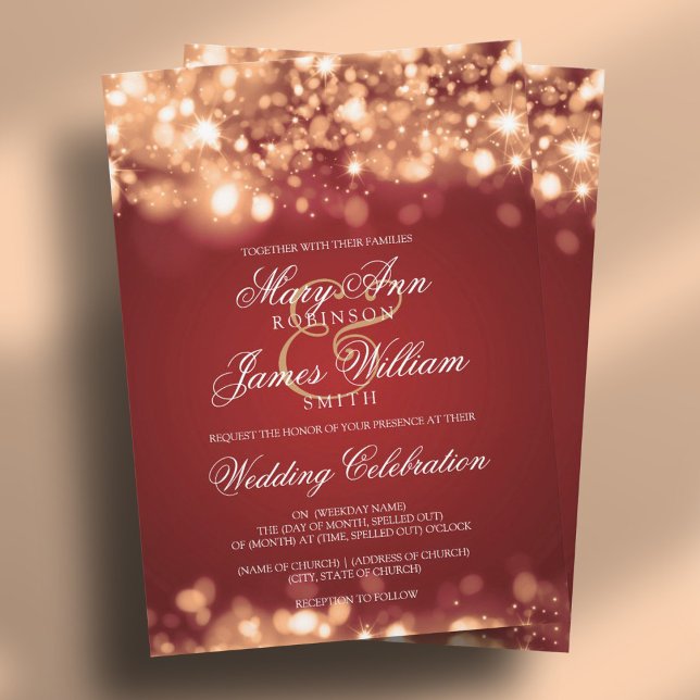 Invitation Mariage étincelant l'or (Wedding Sparkling Lights Gold Invitation)