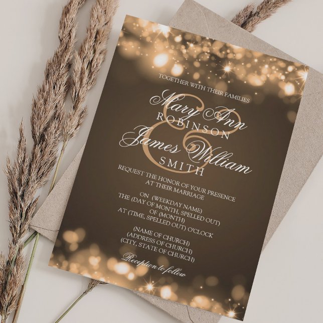 Invitation Mariage étincelant l'or (Wedding Sparkling Lights Gold Invitation)