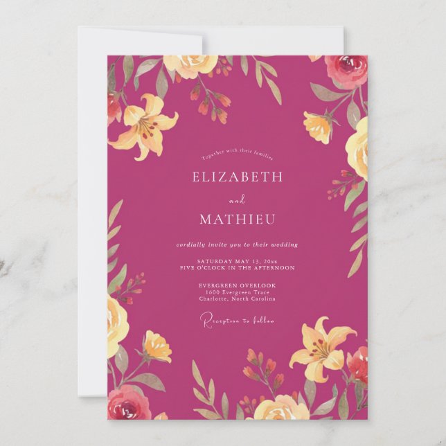Invitation Mariage Étoilant d'Été Magenta (Devant)