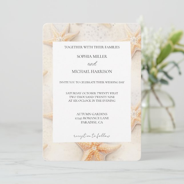 Invitation Mariage Étoile de Mer Crème Ivoire Plage (Debout devant)