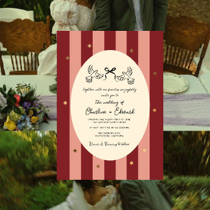 Invitation Mariage étoile dorée rayée rose rouge